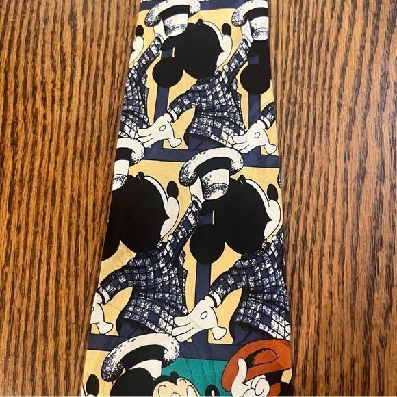 Vintage Disney Mickey Mouse Showtime Entertainment Tie Navy & Tan Silk - Picture 4 of 10